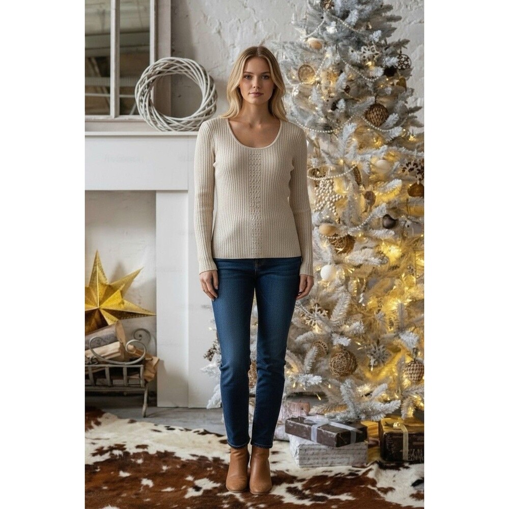 Axcess Liz Claiborne Ribbed Knit Sweater Ivory Women’s Size XL